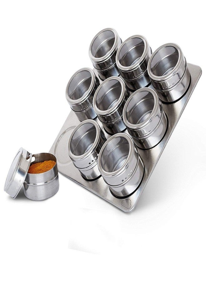 SQUICKLE 9pcs Magnetic Spice Rack Stainless Steel Magnetic Spice Rack Shape Spice Rack Stainless Steel jar - Image 5